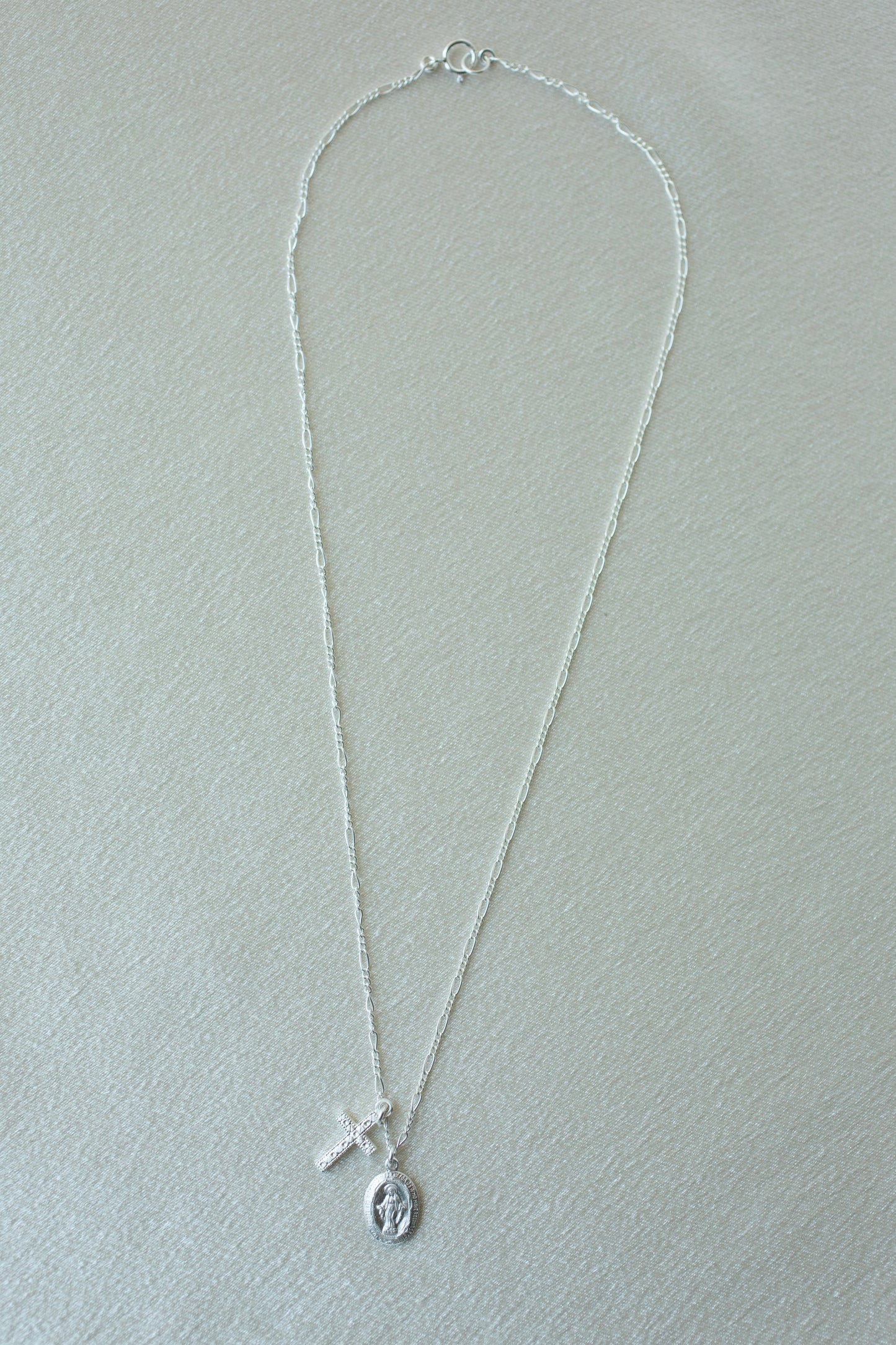 Silver Tiny Virgin Mary Cross Necklace