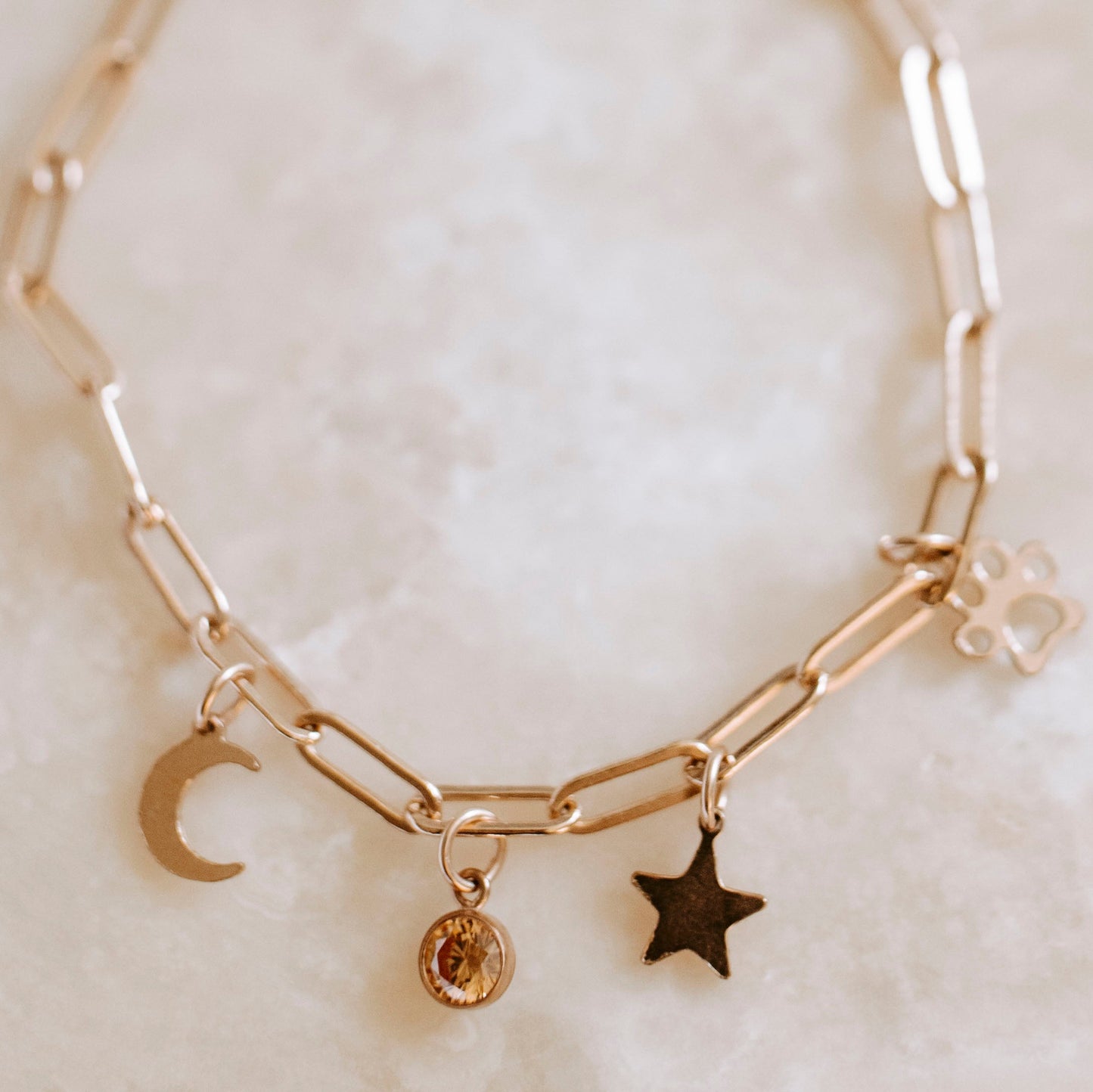 Rose Gold Filled Paperclip Charm Bracelet