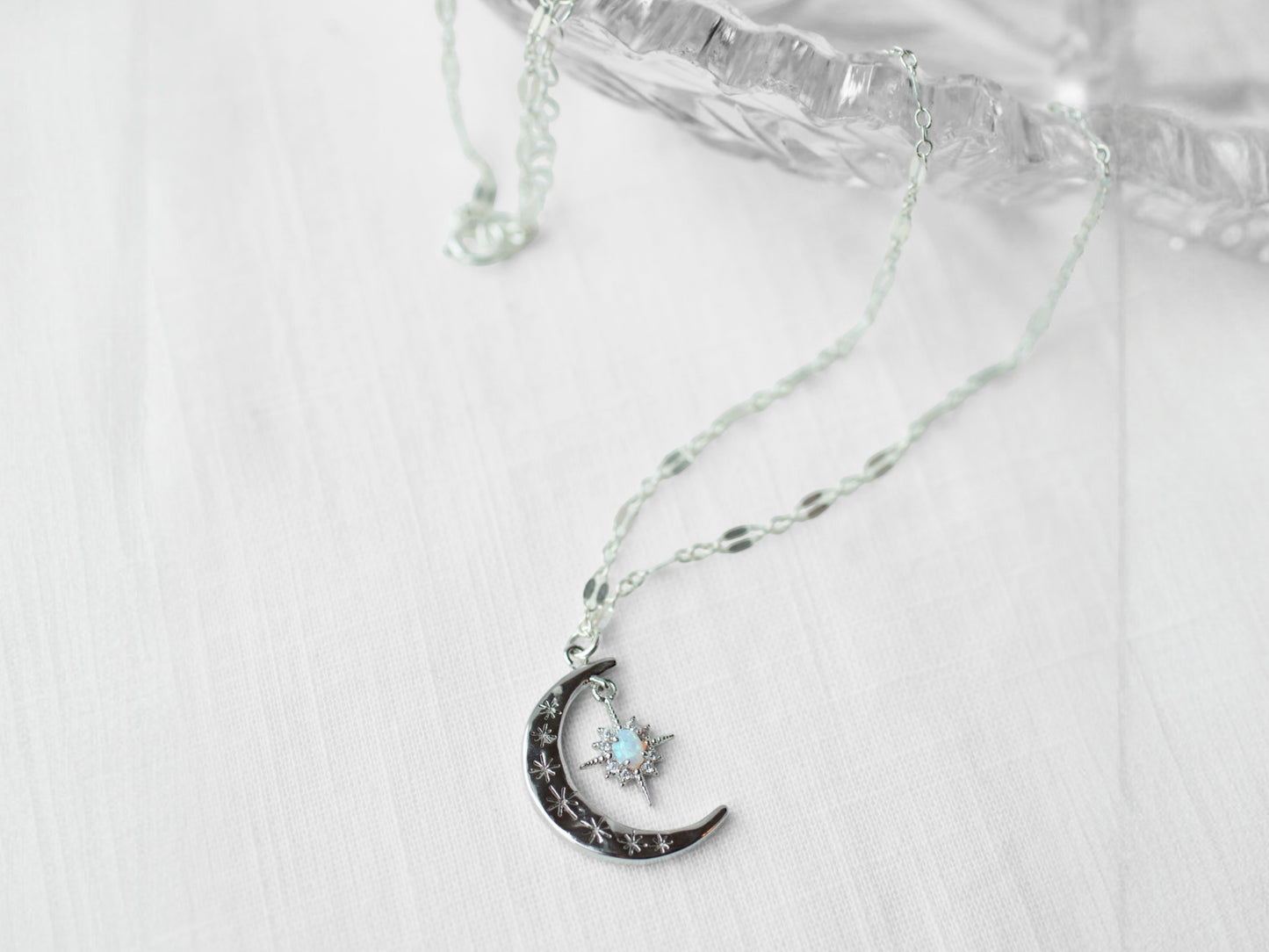 Silver Crescent Lucky Star Necklace
