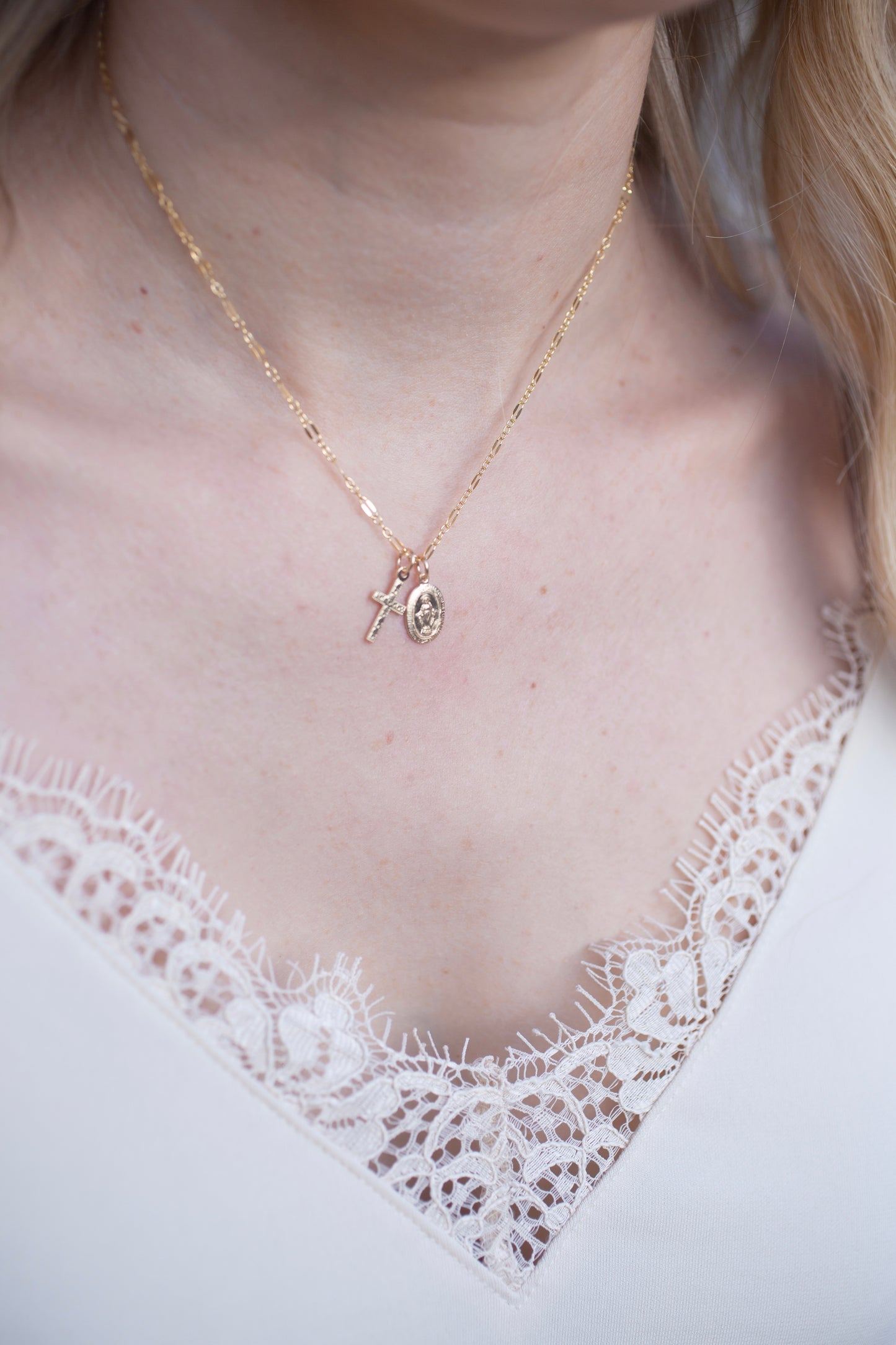 Silver Tiny Virgin Mary Cross Necklace