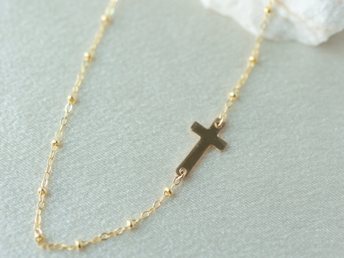 Gold Filled Sideways Cross Necklace
