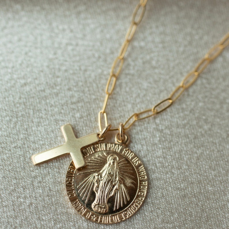 Gold Mary Cross Necklace