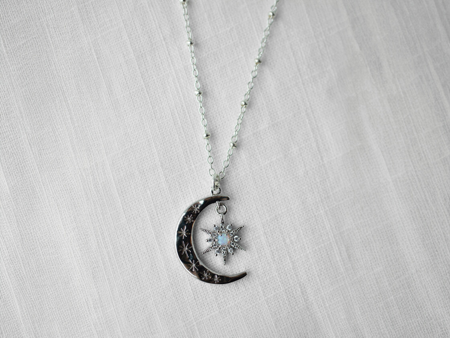 Silver Crescent Starburst Necklace