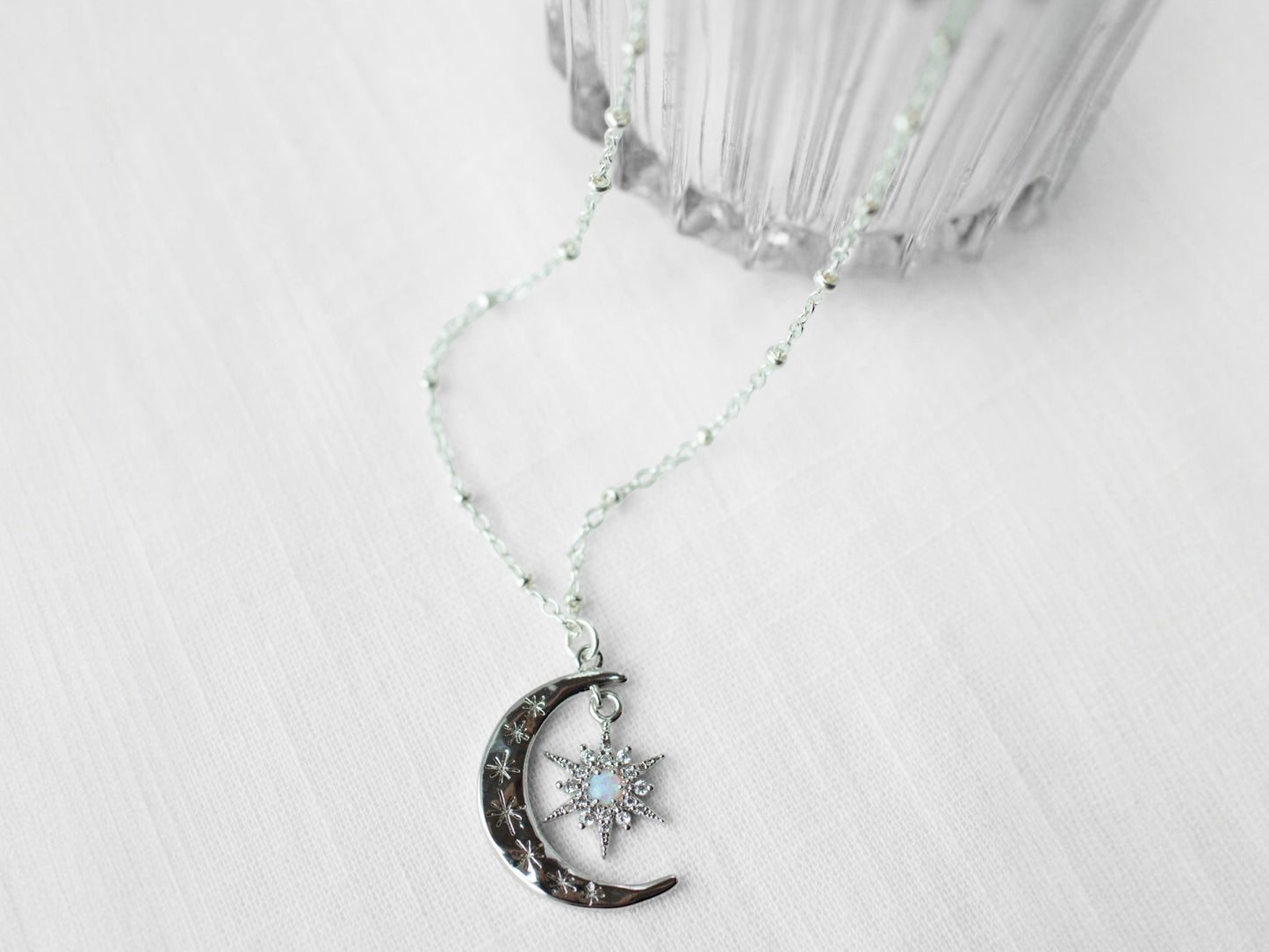 Silver Crescent Starburst Necklace