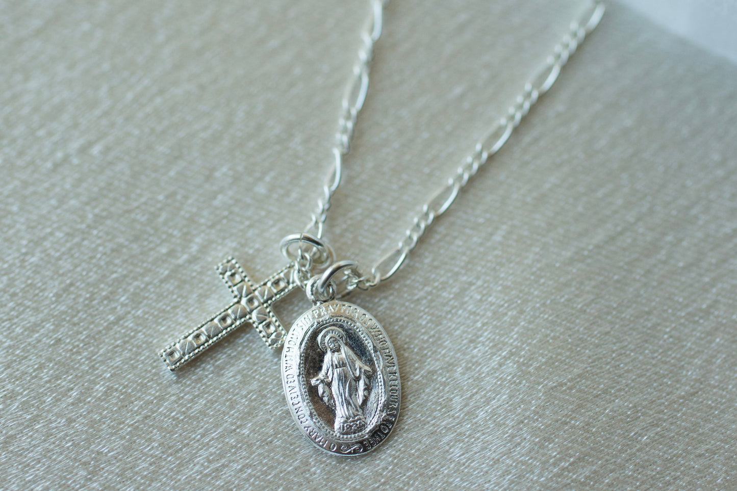 Silver Tiny Virgin Mary Cross Necklace