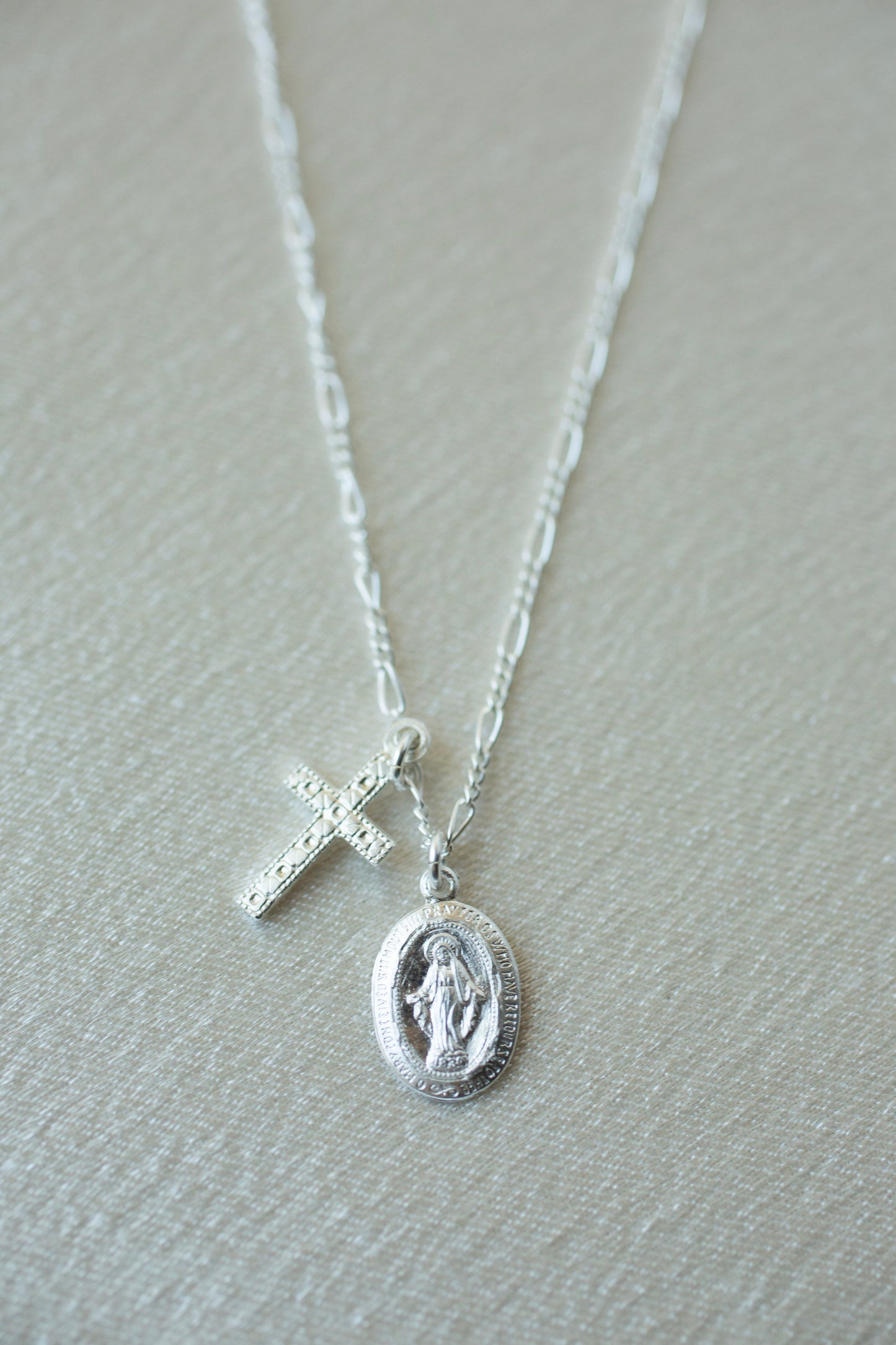 Silver Tiny Virgin Mary Cross Necklace