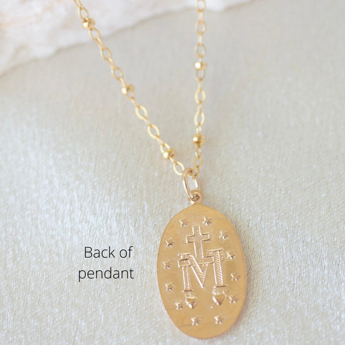 14k Gold Oval Mary Necklace