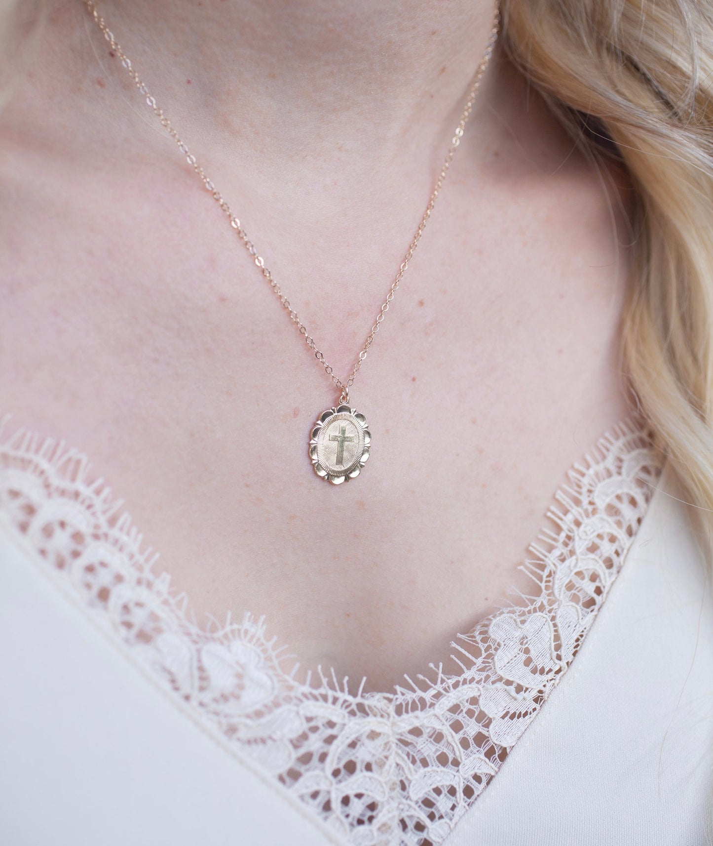 Gold Round Cross Necklace