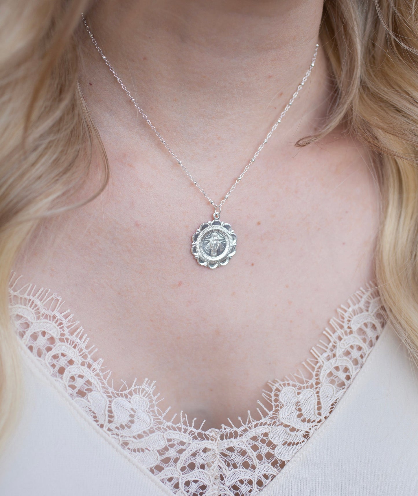 Silver Large Mary Necklace