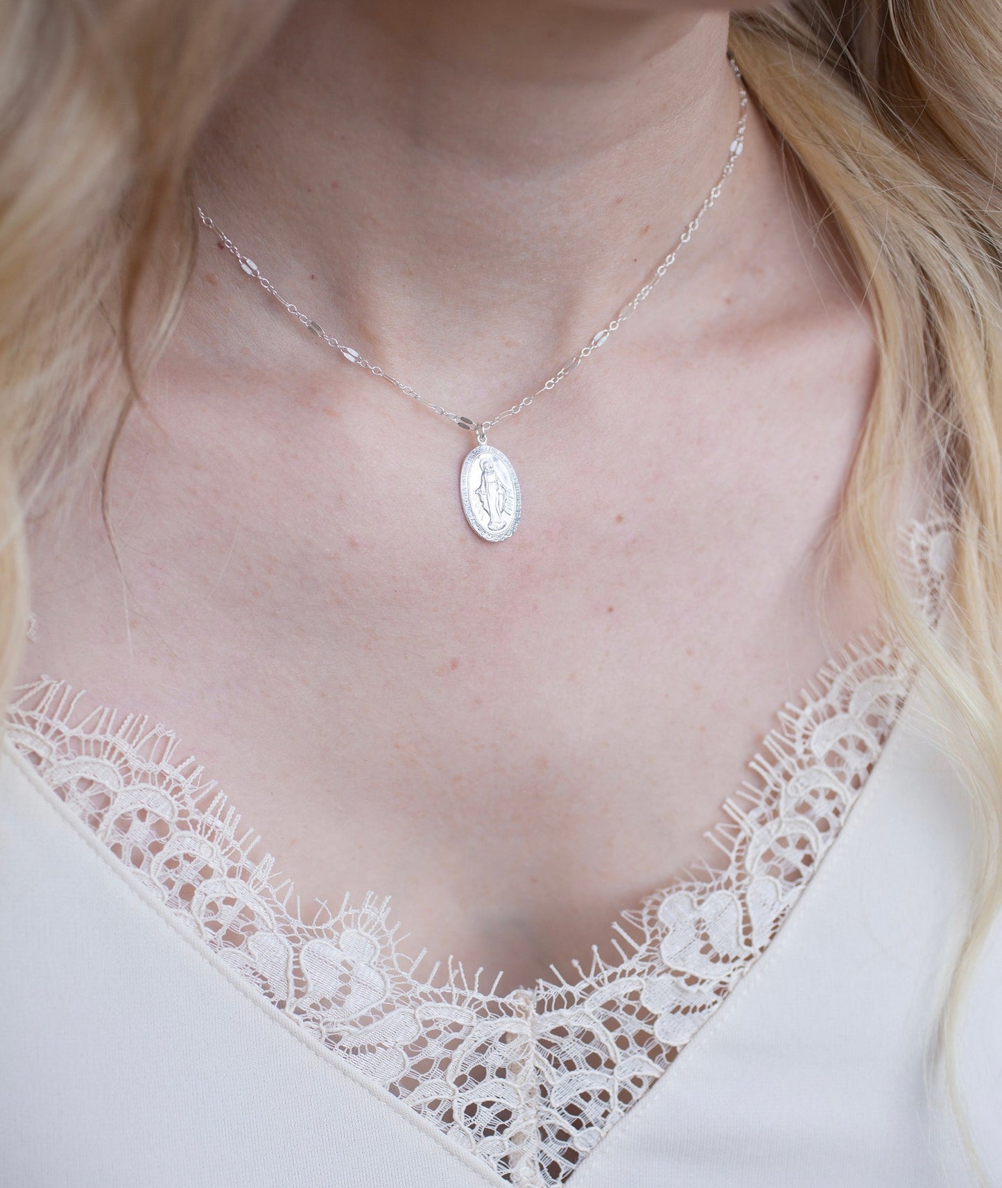 Gold With Silver Oval Mary Necklace