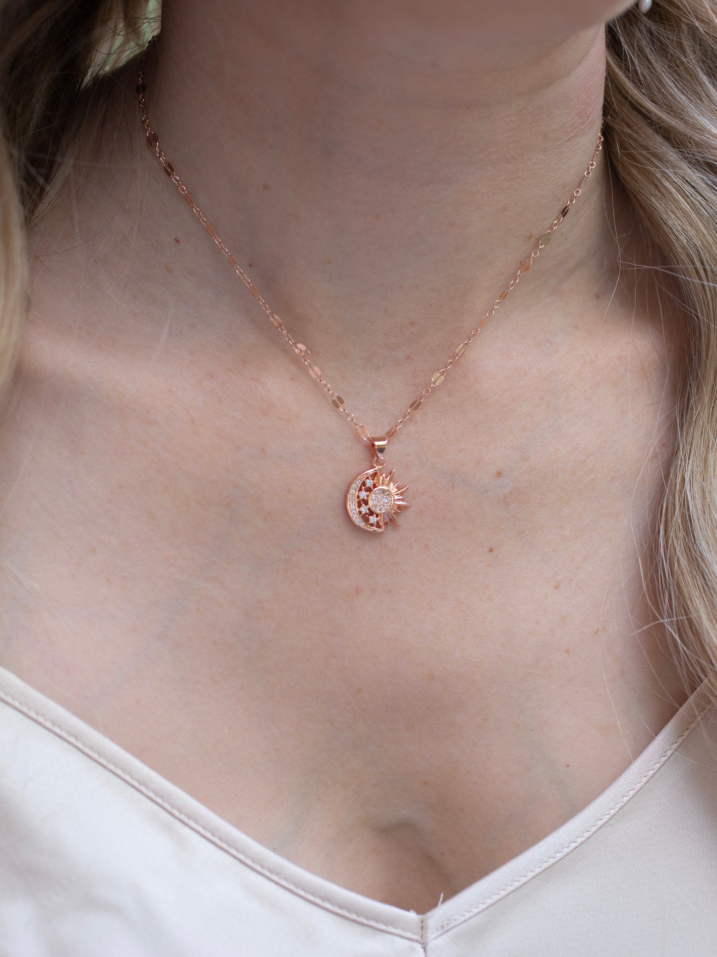 Rose Gold Solar Eclipse Necklace For Women