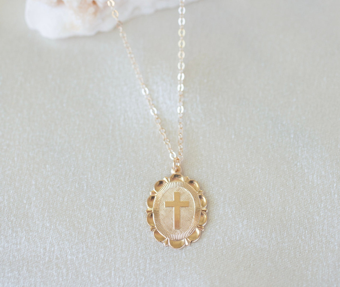 Round Cross Necklace With Gold