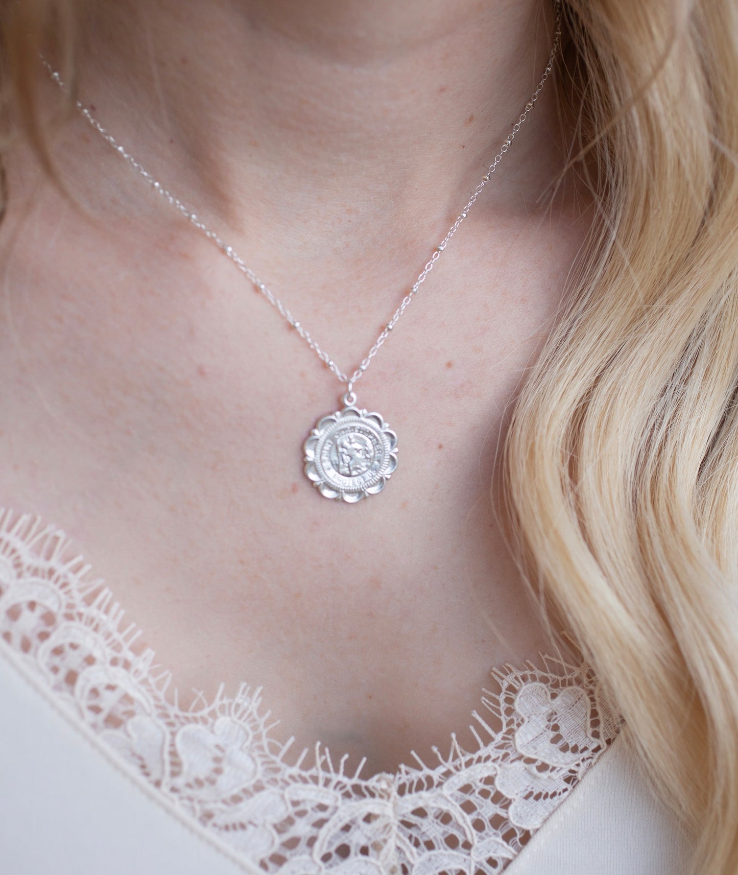 Silver Large Saint Christopher Necklace
