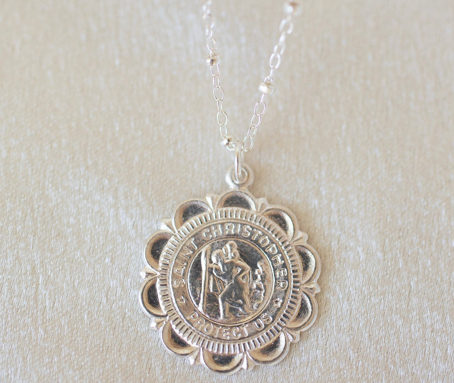 Silver Large Saint Christopher Necklace