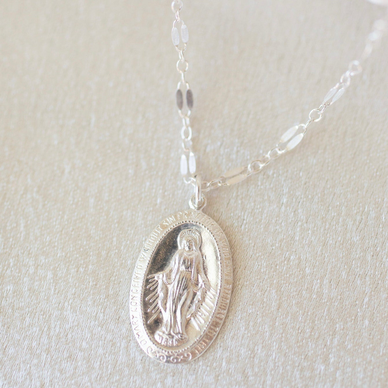 Silver Oval Mary Necklace