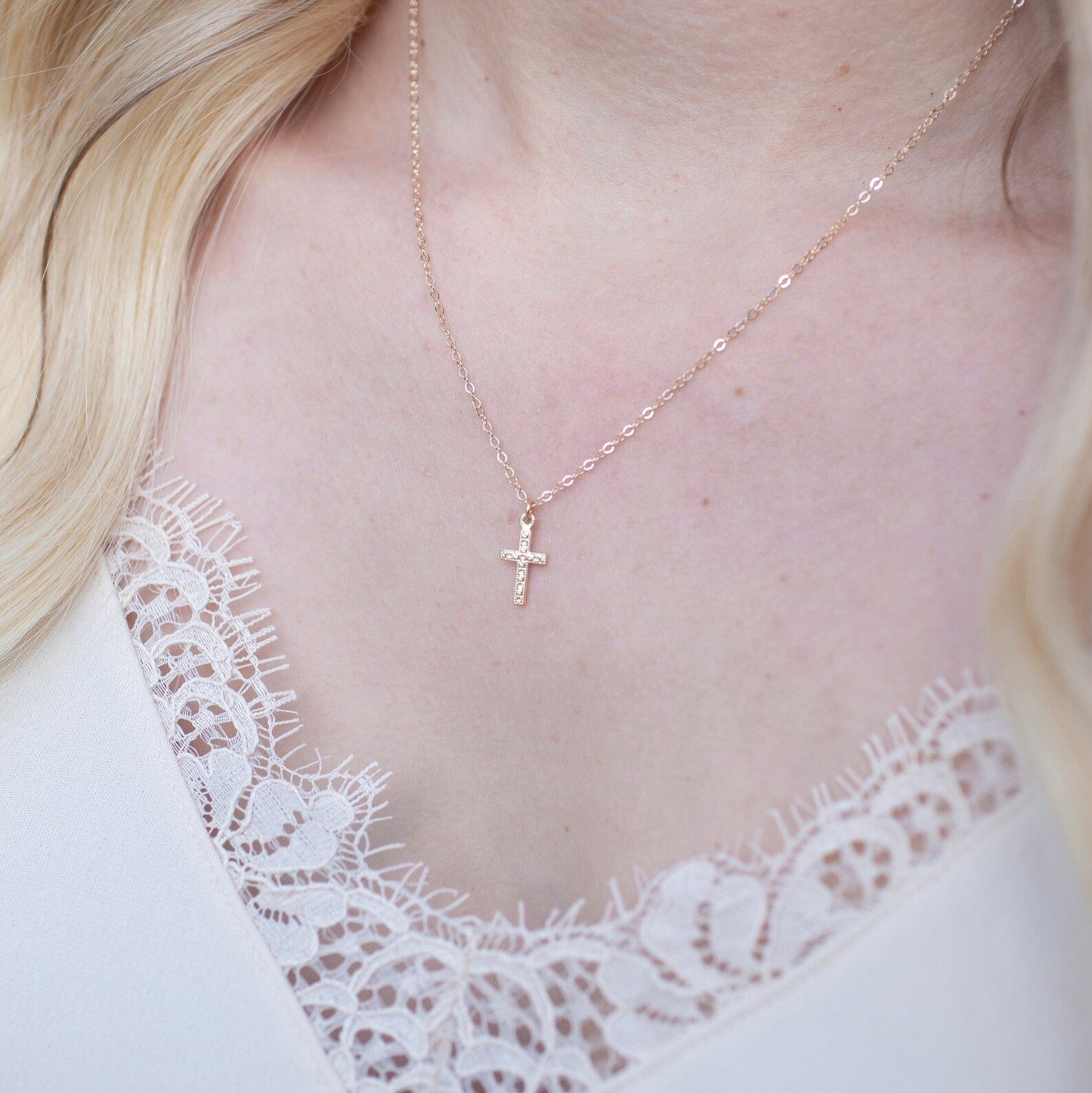Tiny Cross Necklace With Gold