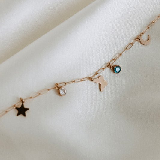 14k Rose Gold Filled Small Charm Necklace 