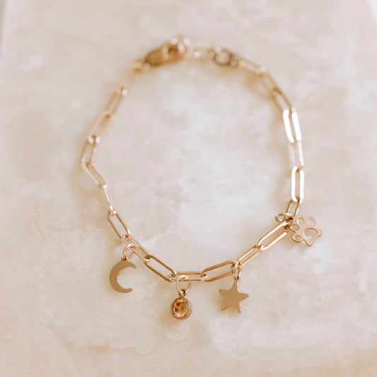 Rose Gold Filled Paperclip Charm Bracelet