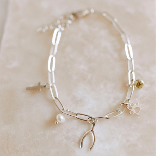 Sterling Silver Paperclip Charm Bracelet