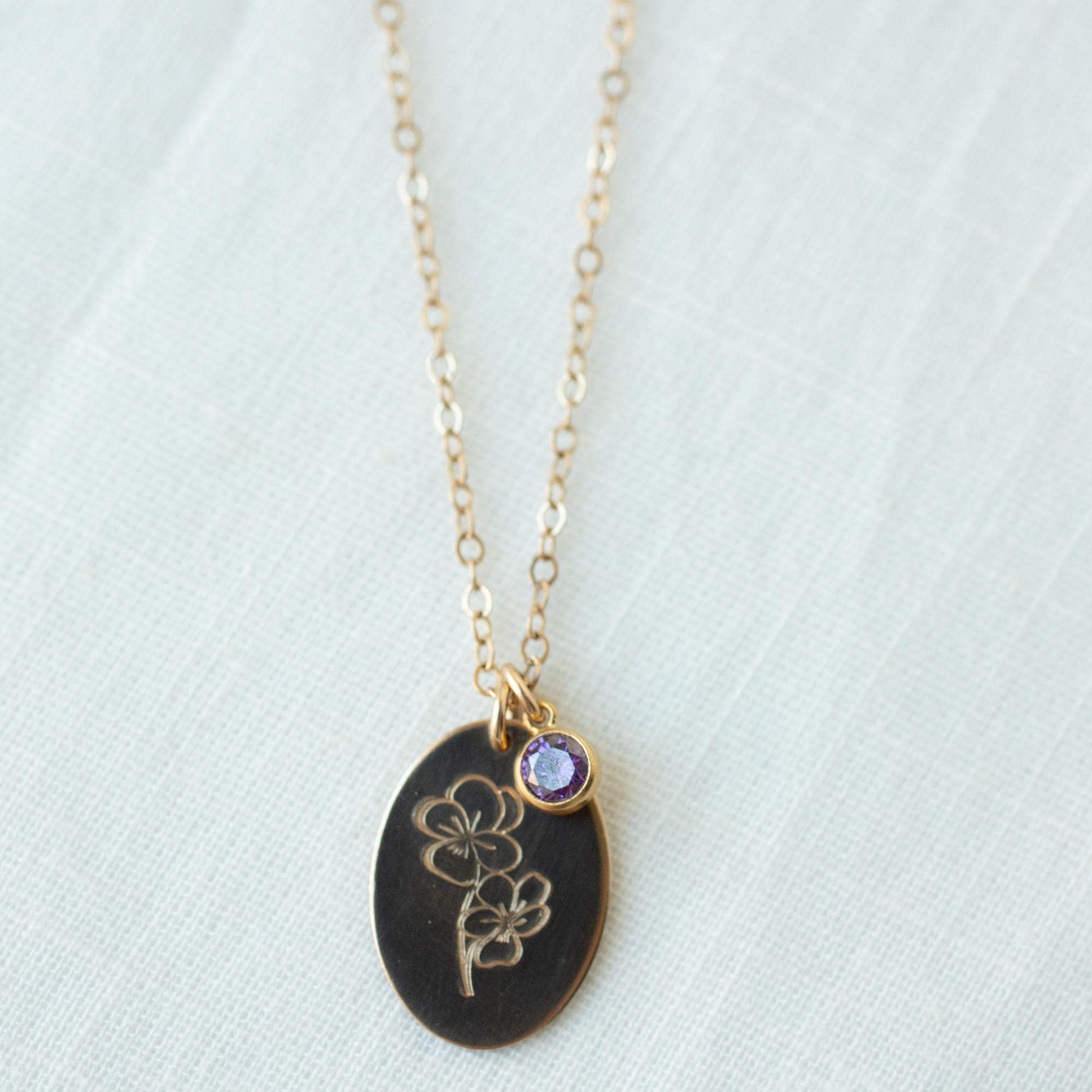 Oval Birth Flower Birthstone Necklace