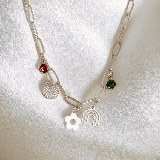 Sterling Silver Large Charm Necklace
