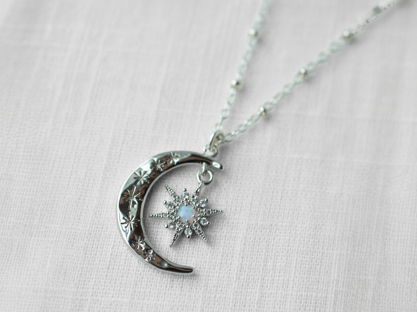 Silver Crescent Starburst Necklace