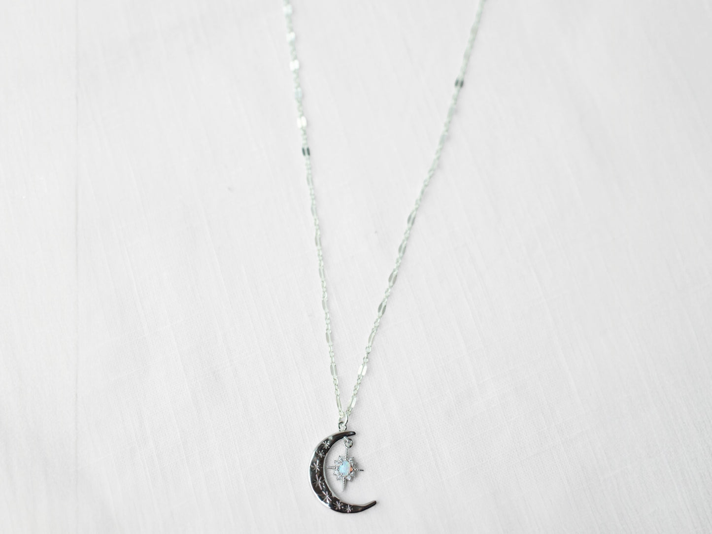 Silver Crescent Lucky Star Necklace