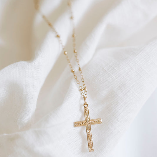 gold filled floral cross necklace