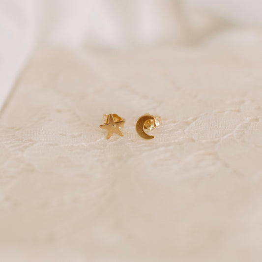 gold filled star and moon studs