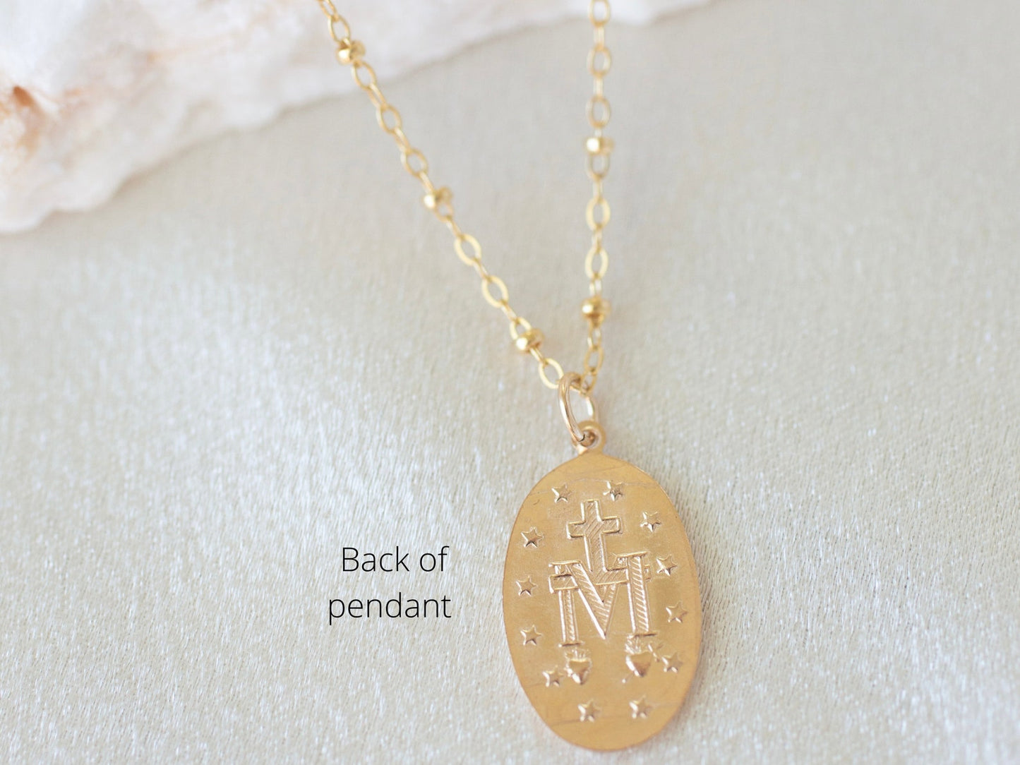 14k Gold Oval Mary Necklace