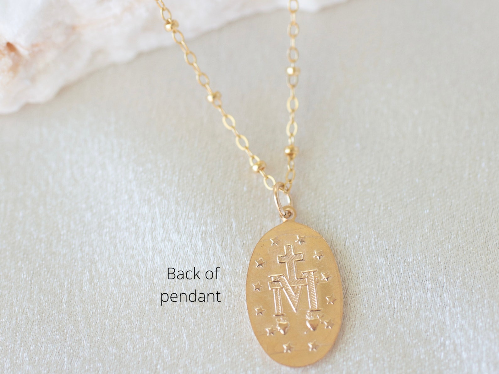 14k Gold Oval Mary Necklace