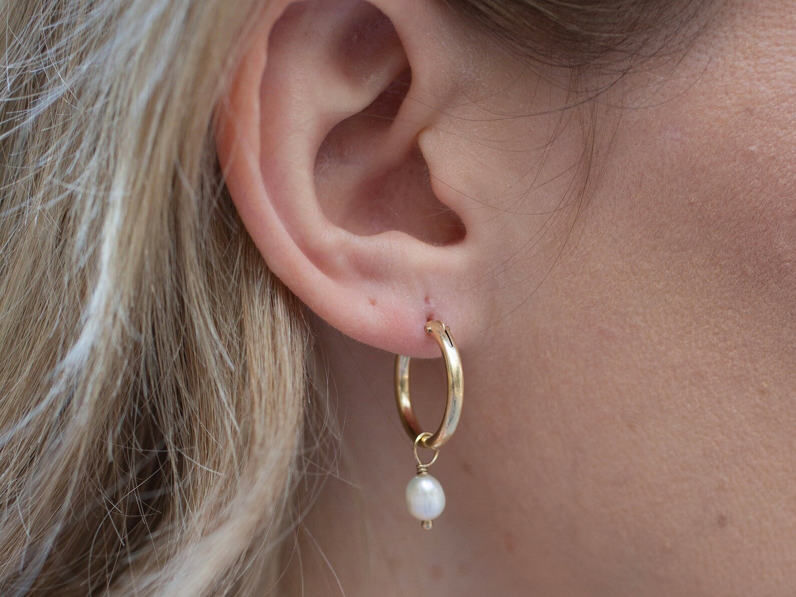 14k Gold Pearl Hoops For Women