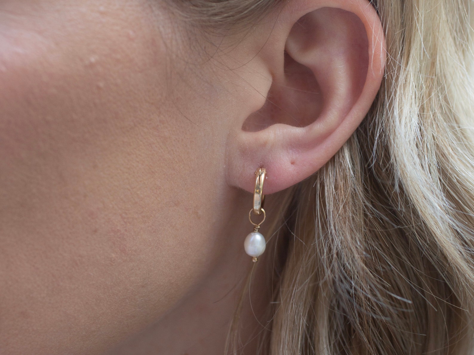 14k Gold Pearl Hoops