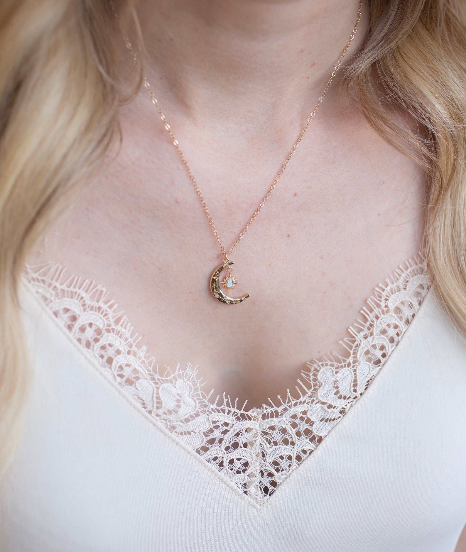 14k gold moon and star necklace