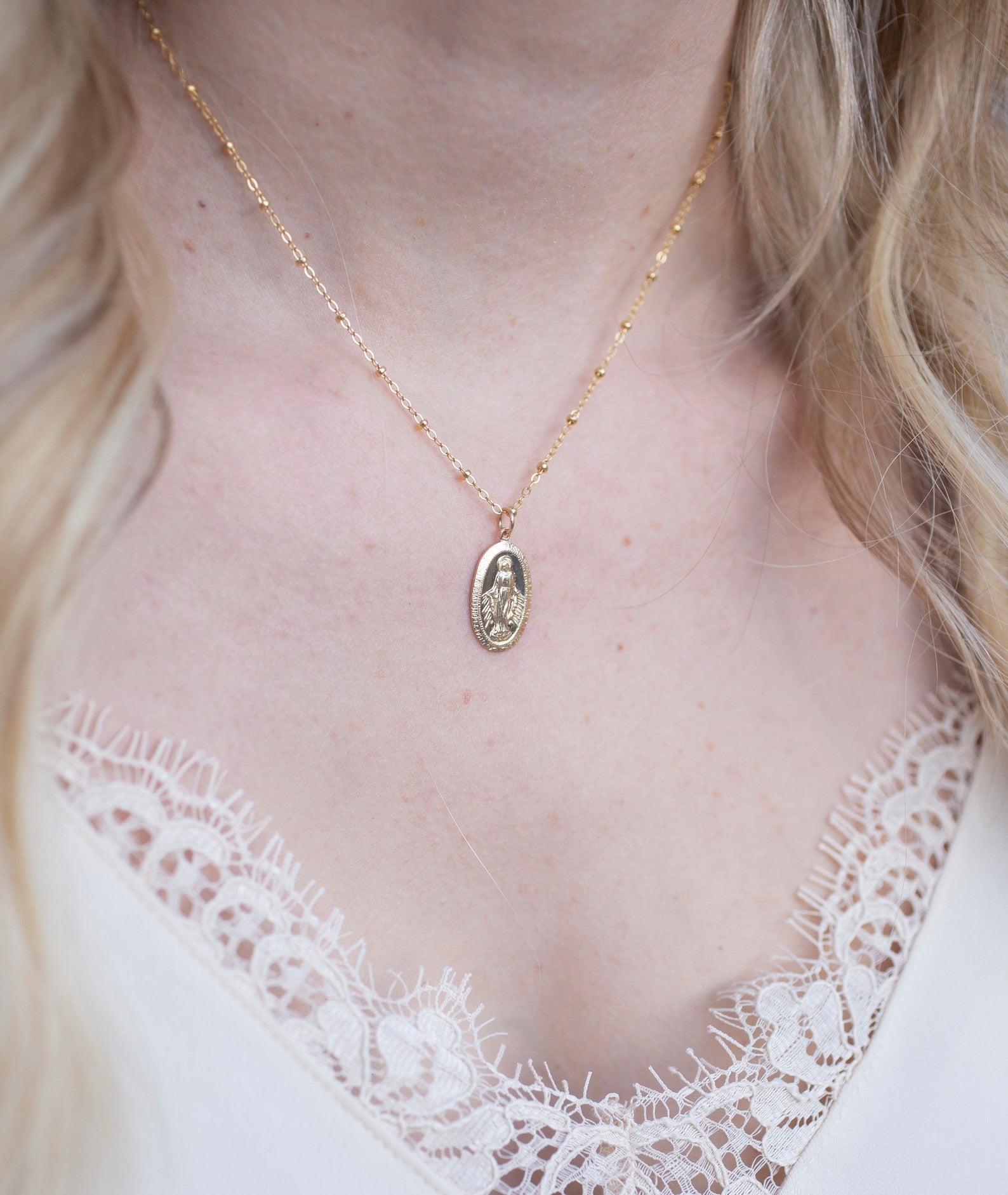 Gold Oval Mary Necklace