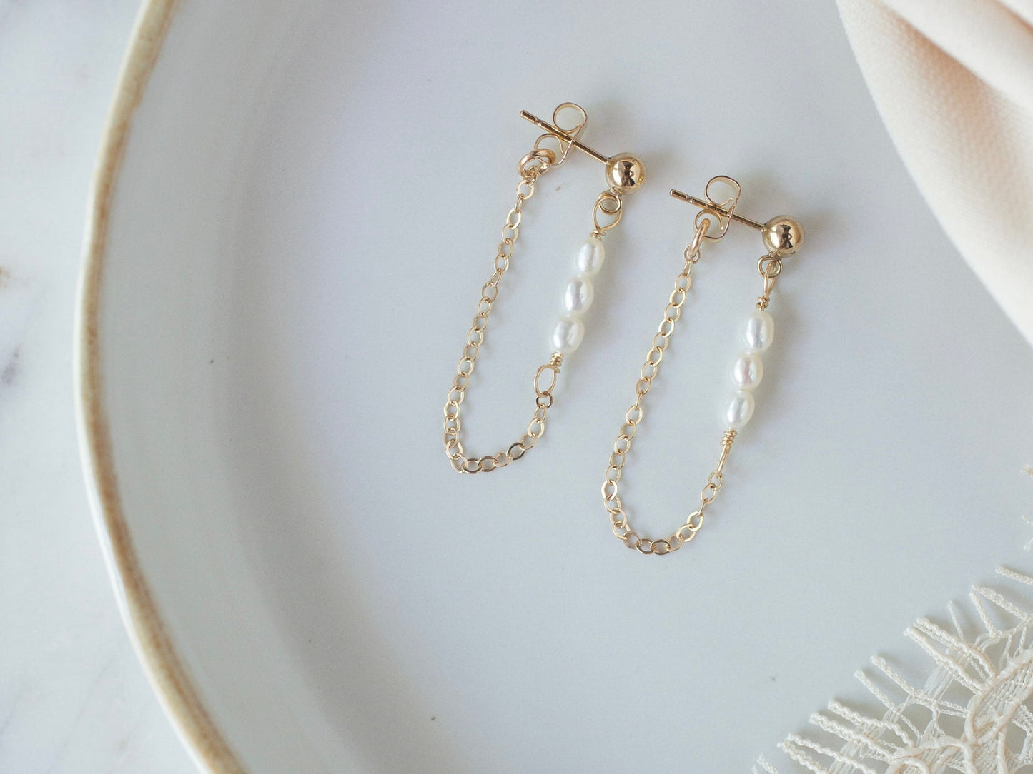 Gold Pearl Dangle Earrings