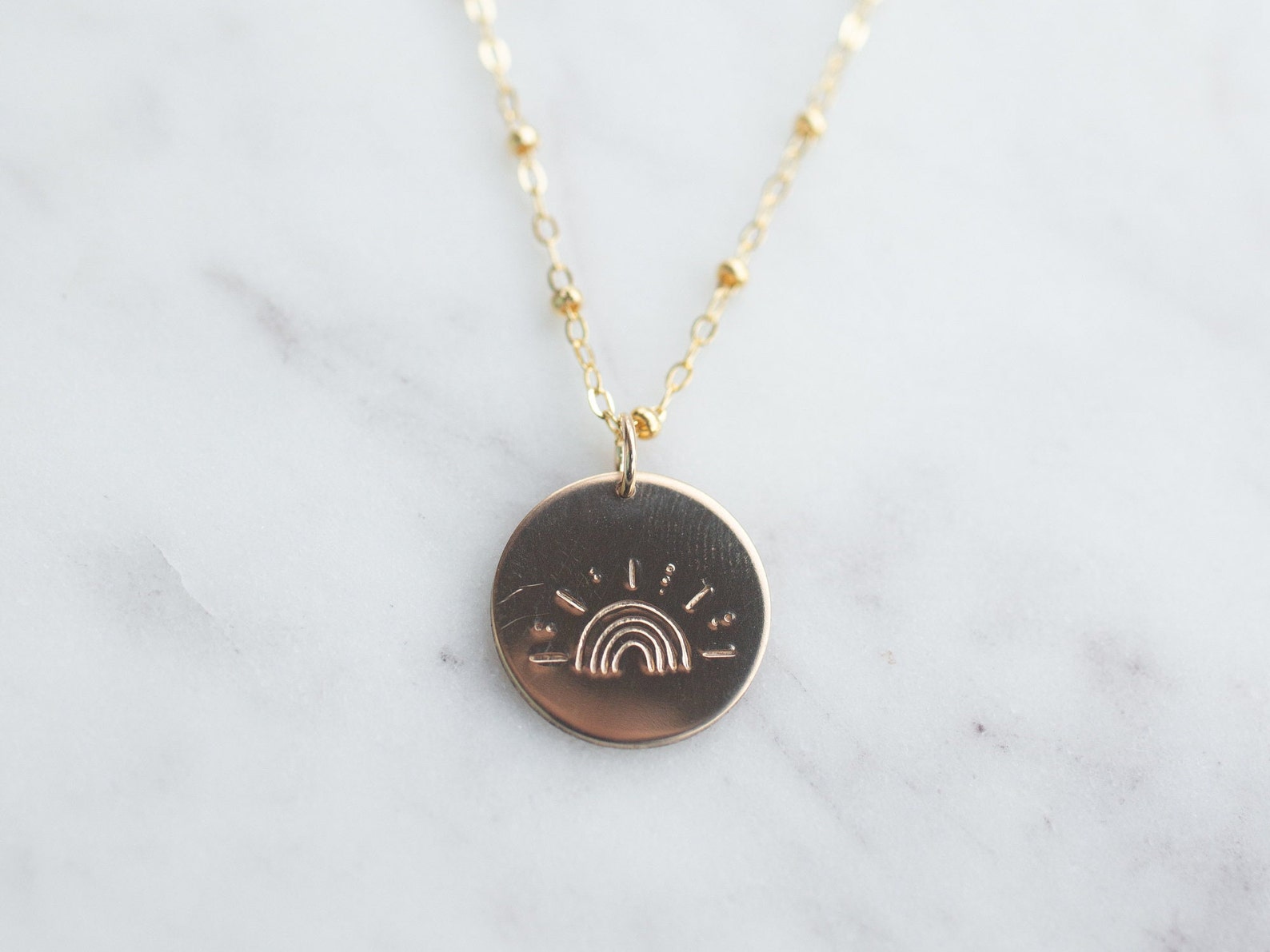 Gold Shining Rainbow Disc Necklace