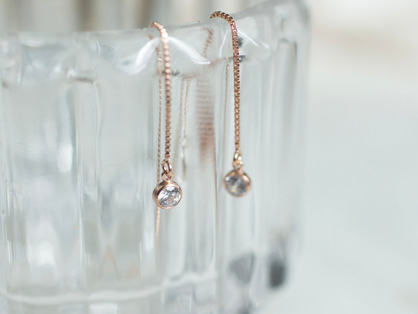 Rose Gold Sparkle Threader Earrings