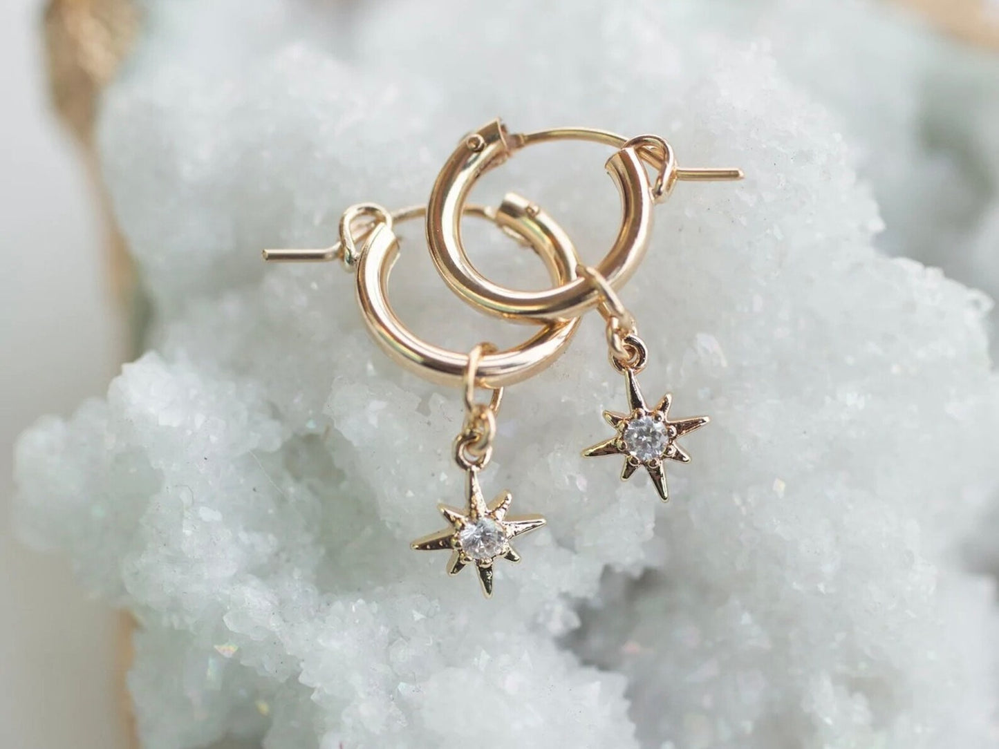 Gold Sprinkle Stars Hoop Earrings 