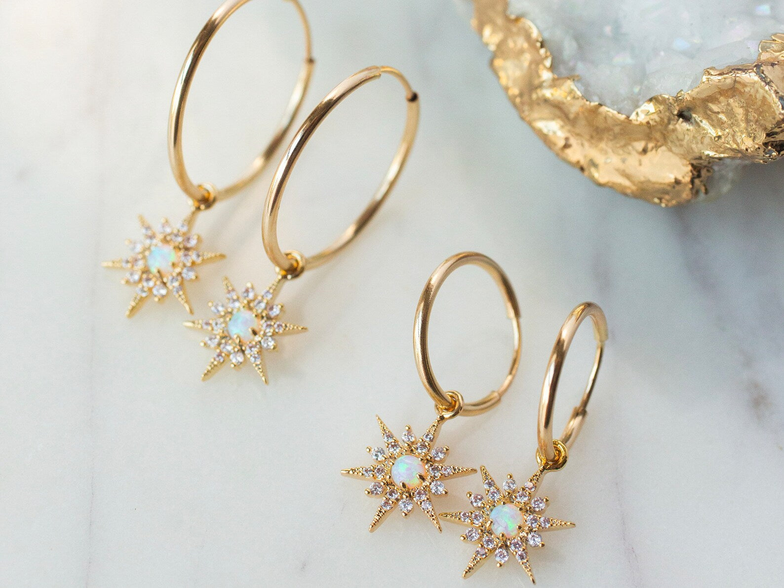 Gold Starburst Hoop Huggies