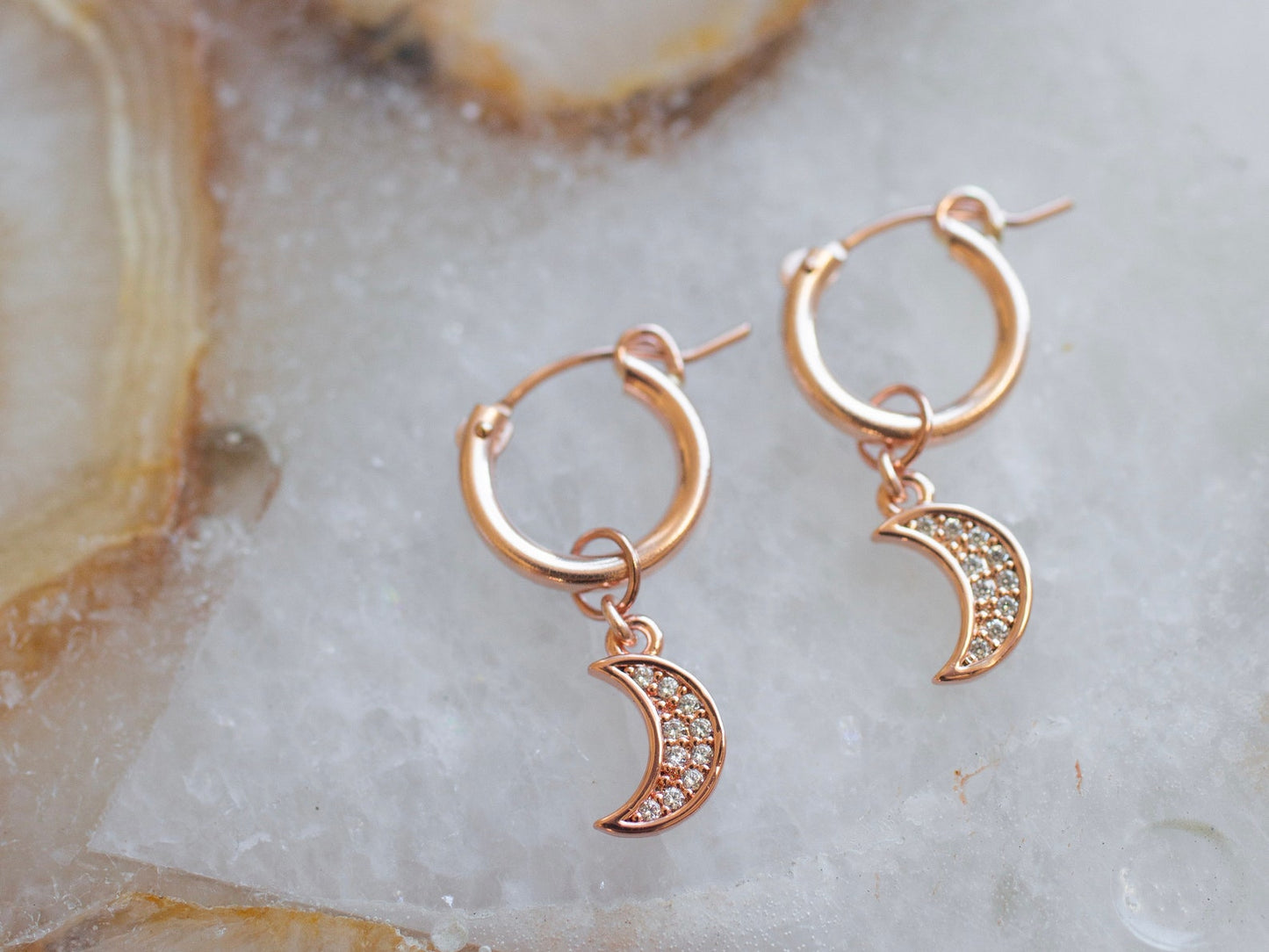 Rose Gold Moon Hoops