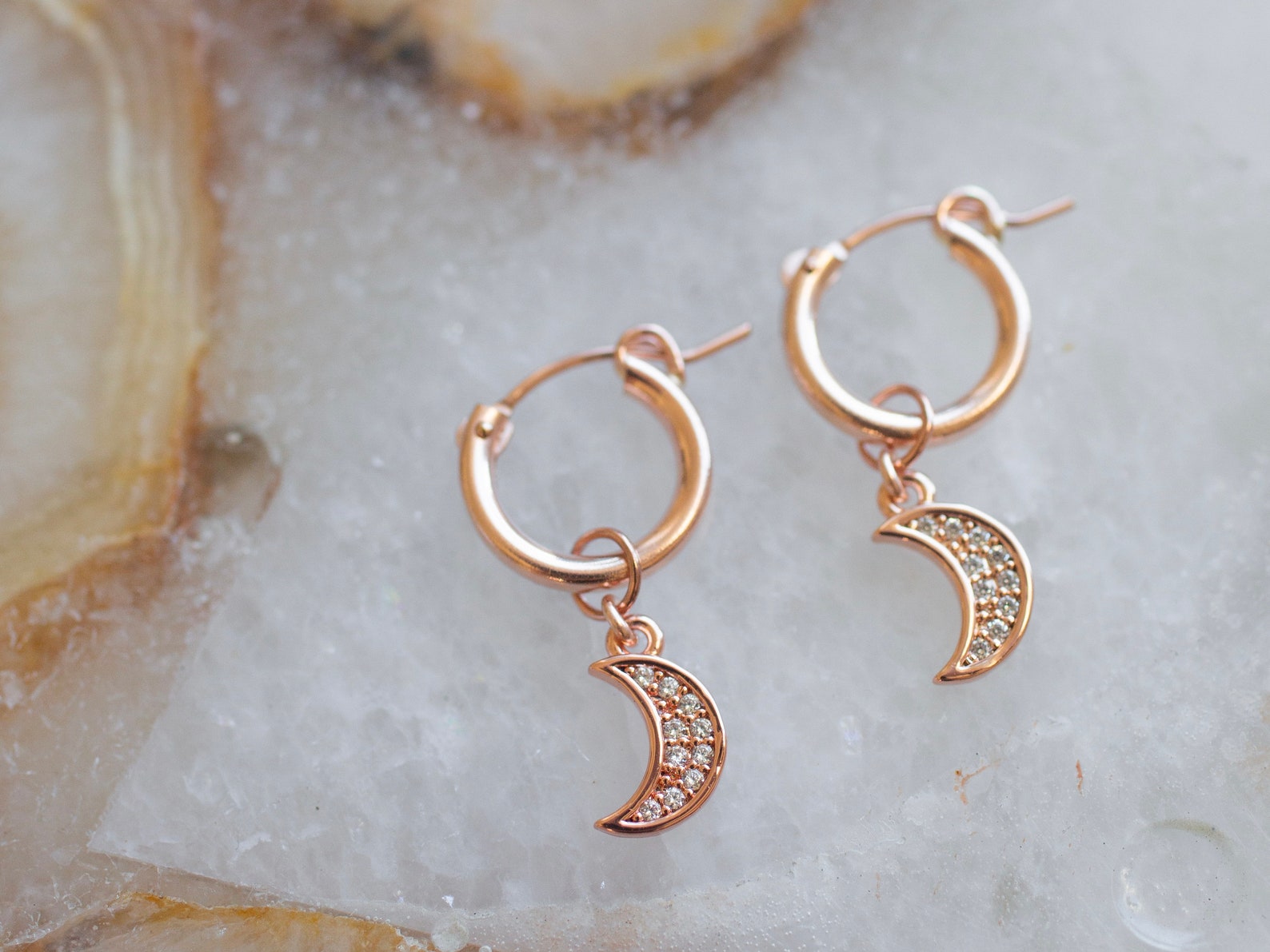 Rose Gold Moon Hoops