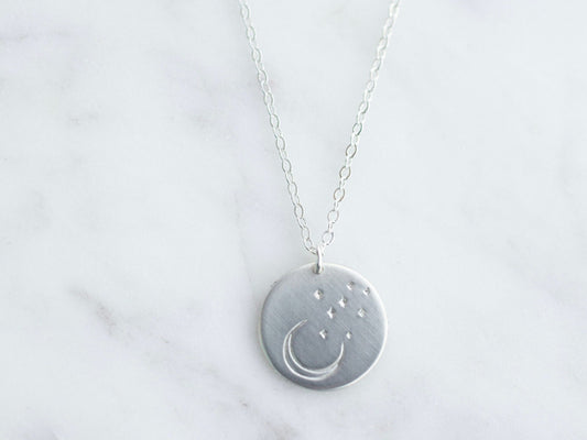 Moon and Stars Disc Necklace With Gold