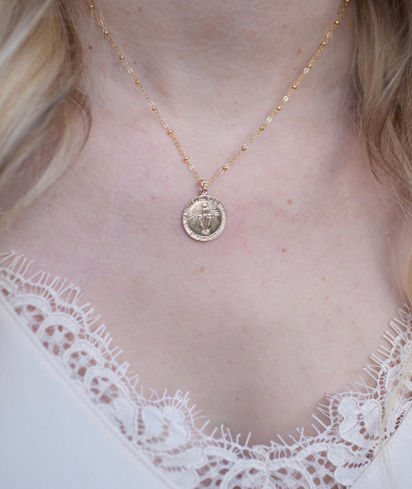 Gold Round Mary Necklace
