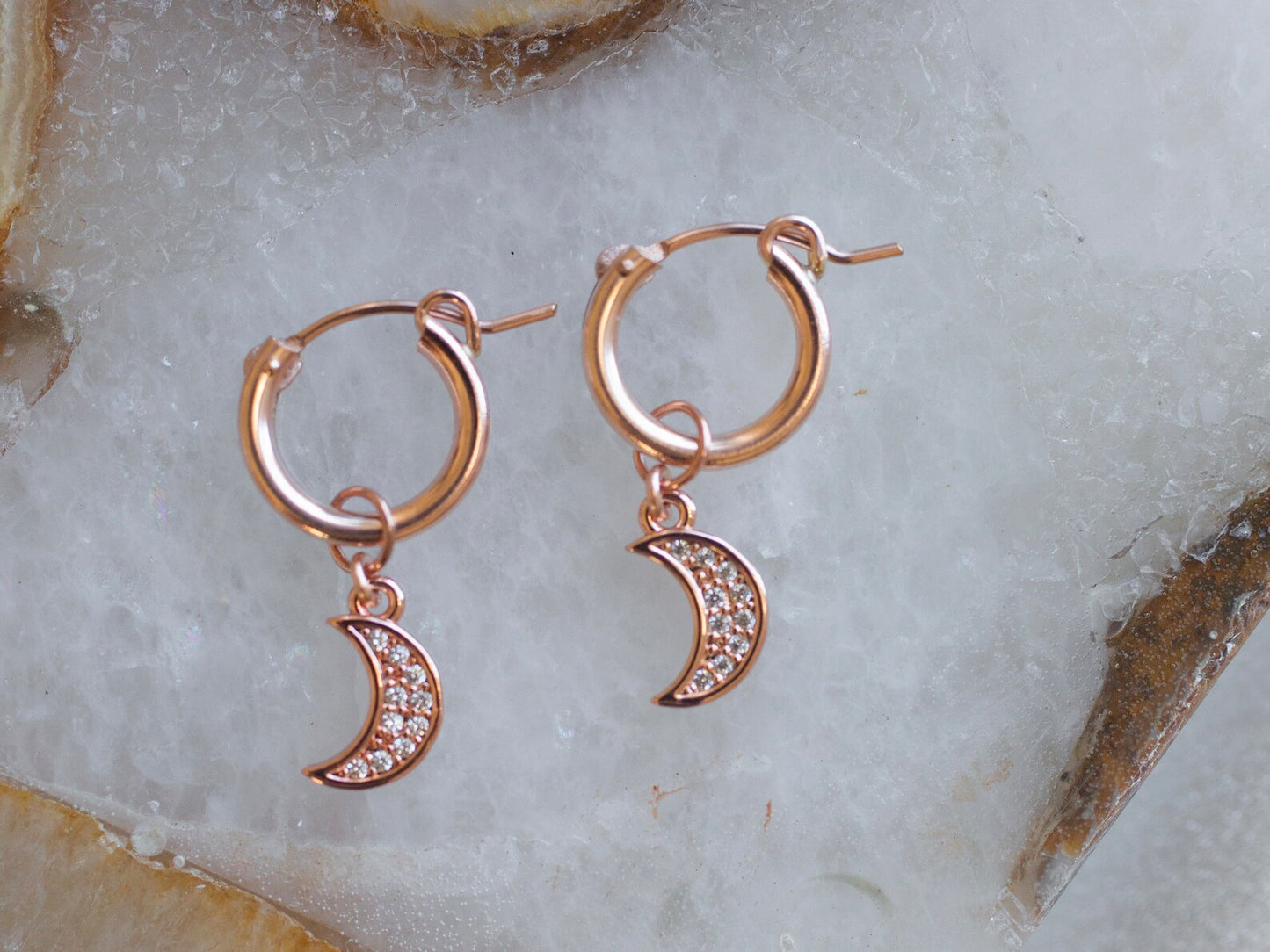 Rose Gold Moon Hoops