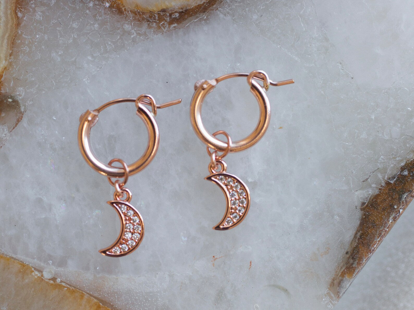 Rose Gold Moon Hoops