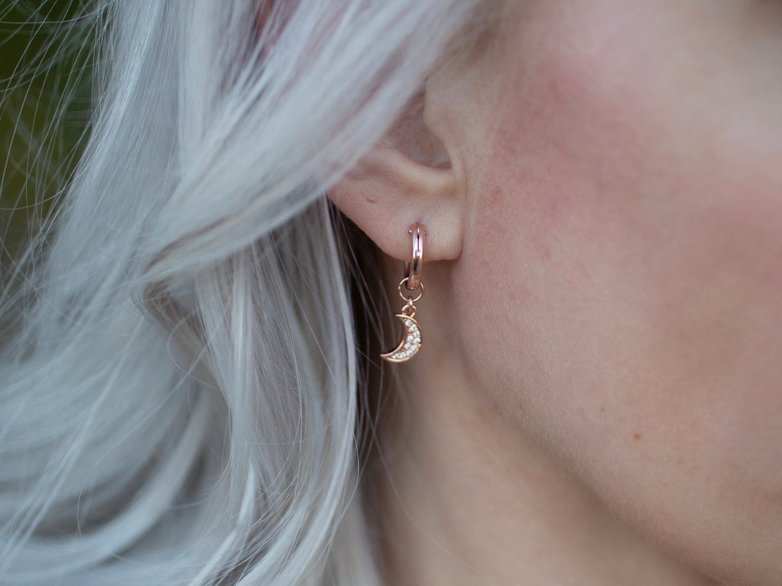 Rose Gold Moon Hoops