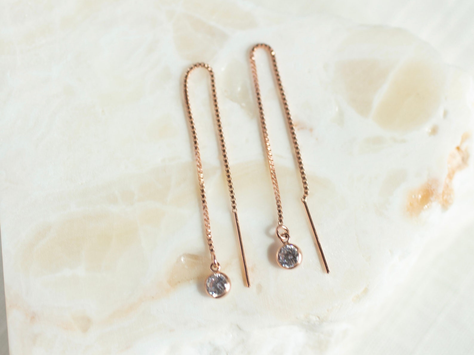 Rose Gold Sparkle Threader Earrings