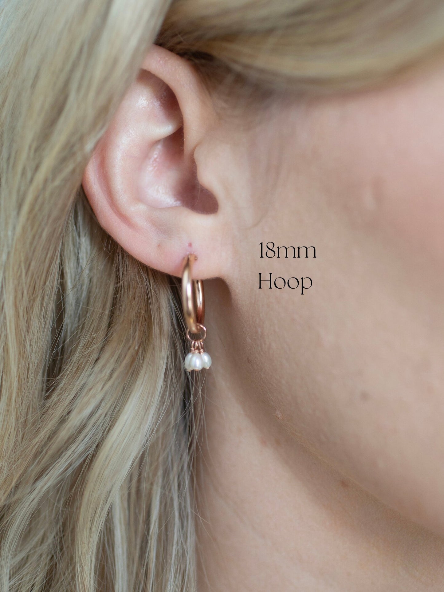 Rose Gold Trinity Pearl Hoops