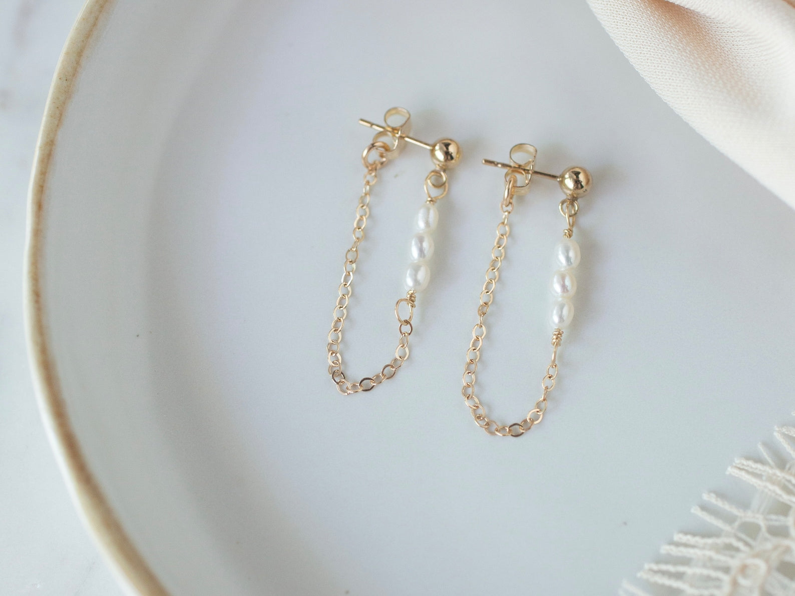 Women Gold Pearl Dangle Earrings